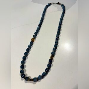 PALE BLUE/GRAY agate 36” beaded necklace with extender. (gently used)